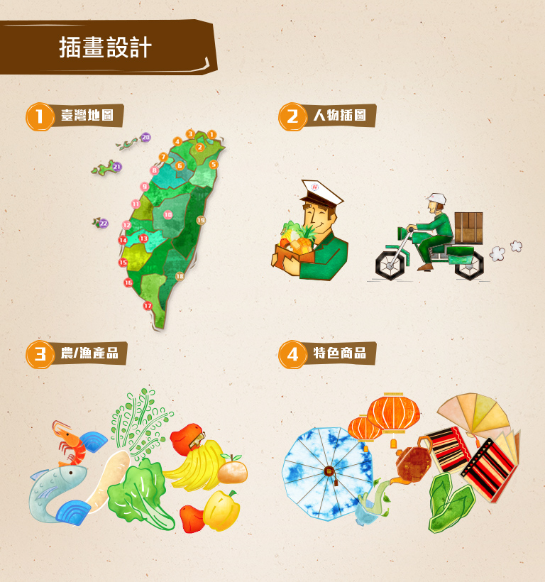 臺灣農特產品館 設計優勢介紹 - 插畫設計-手機板