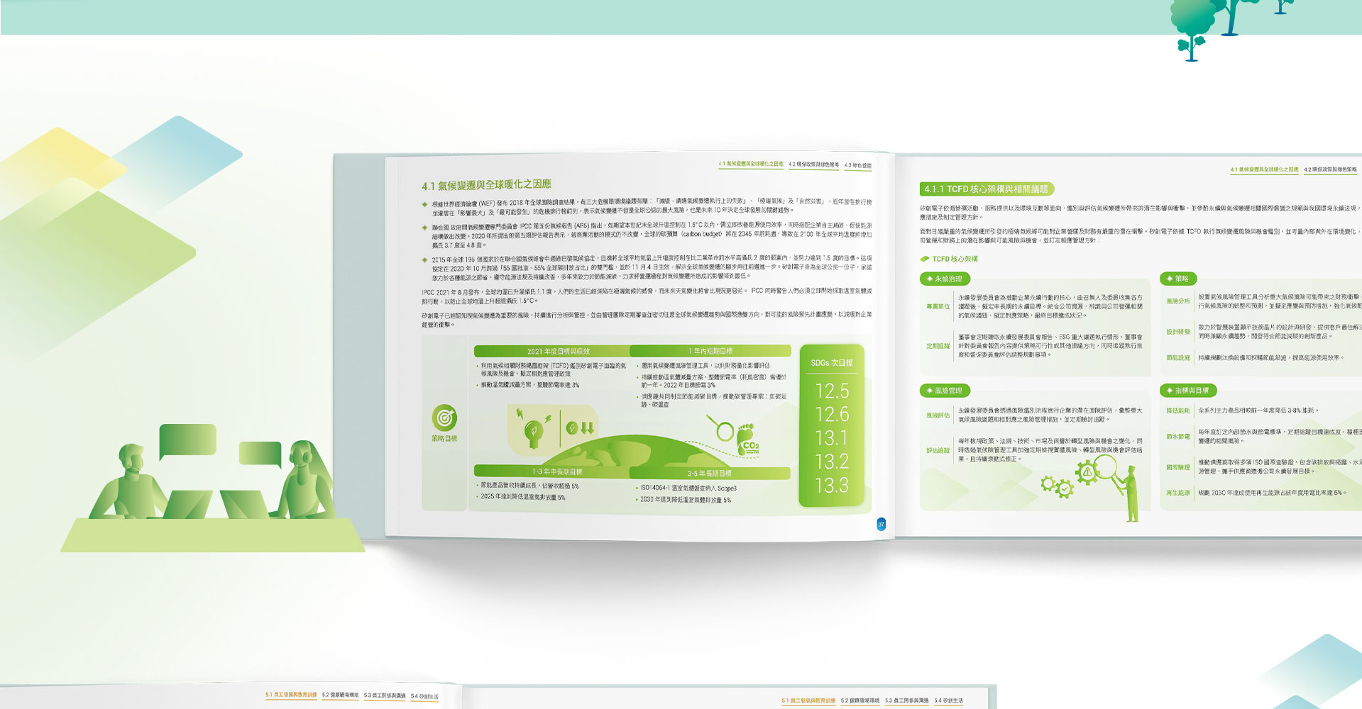 由源做視覺設計的【矽創電子 2021 ESG 報告書】書冊設計情境圖
