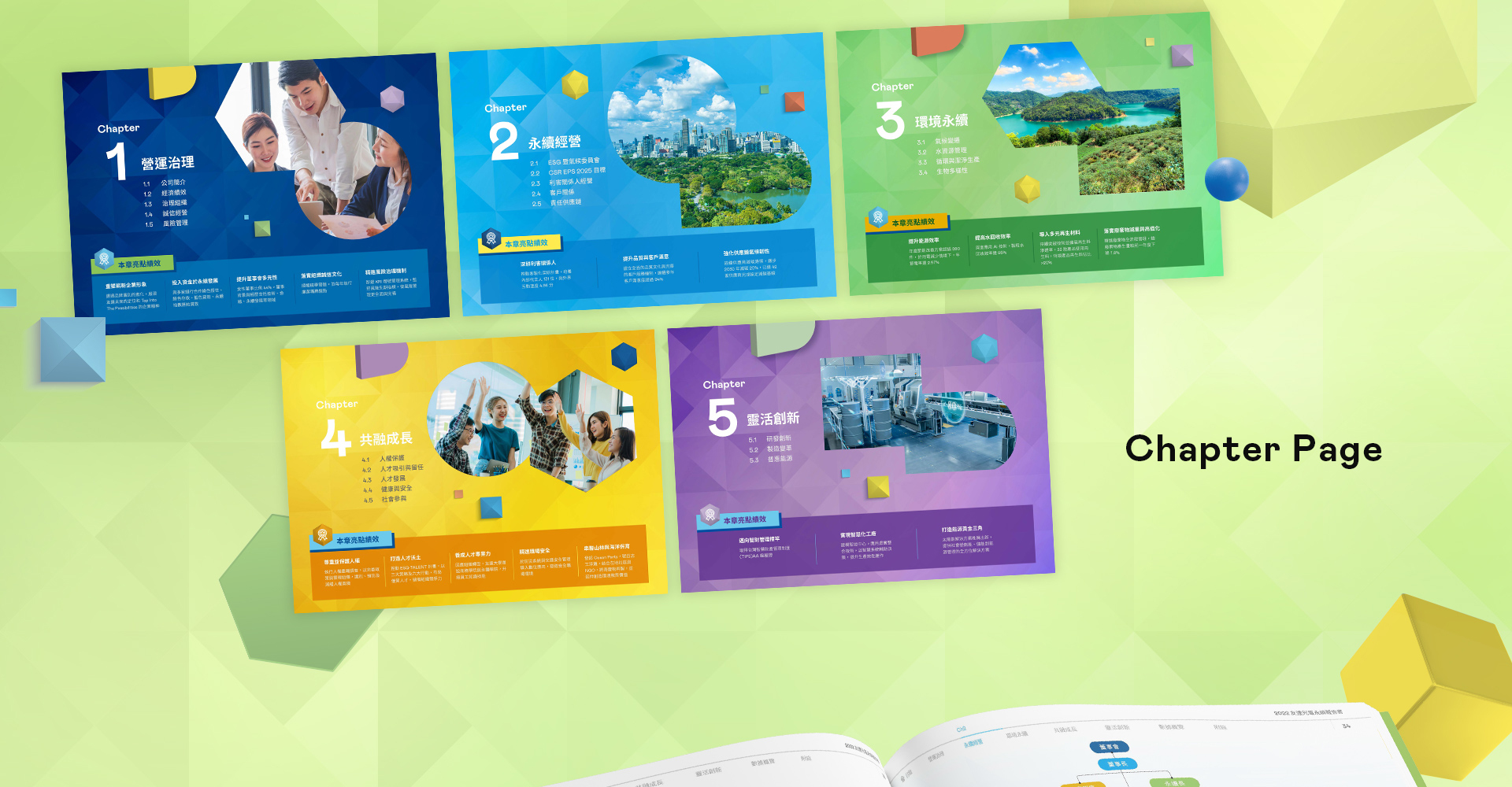 由源做視覺設計的【友達光電 2022 ESG 報告書】書冊設計情境圖