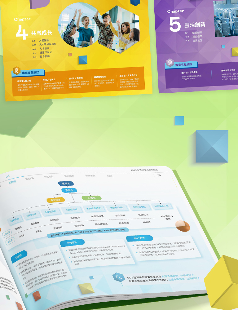 由源做視覺設計的【友達光電 2022 ESG 報告書】書冊設計情境圖