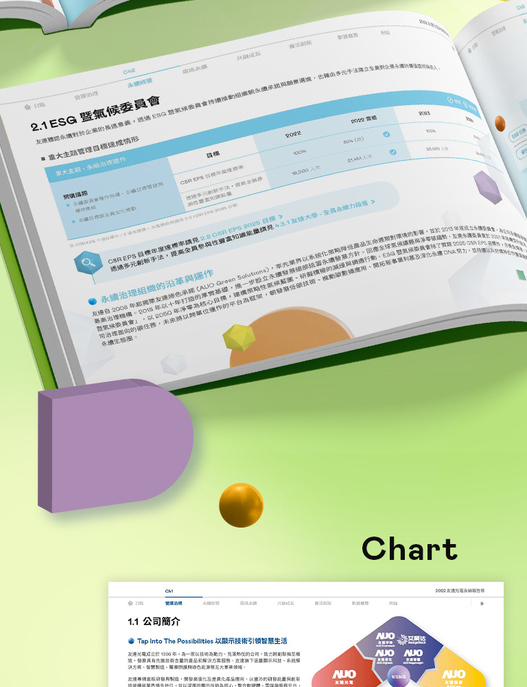由源做視覺設計的【友達光電 2022 ESG 報告書】書冊設計情境圖