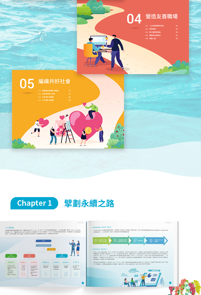 由源做視覺設計的【東森國際 2022 ESG 報告書】書冊設計情境圖