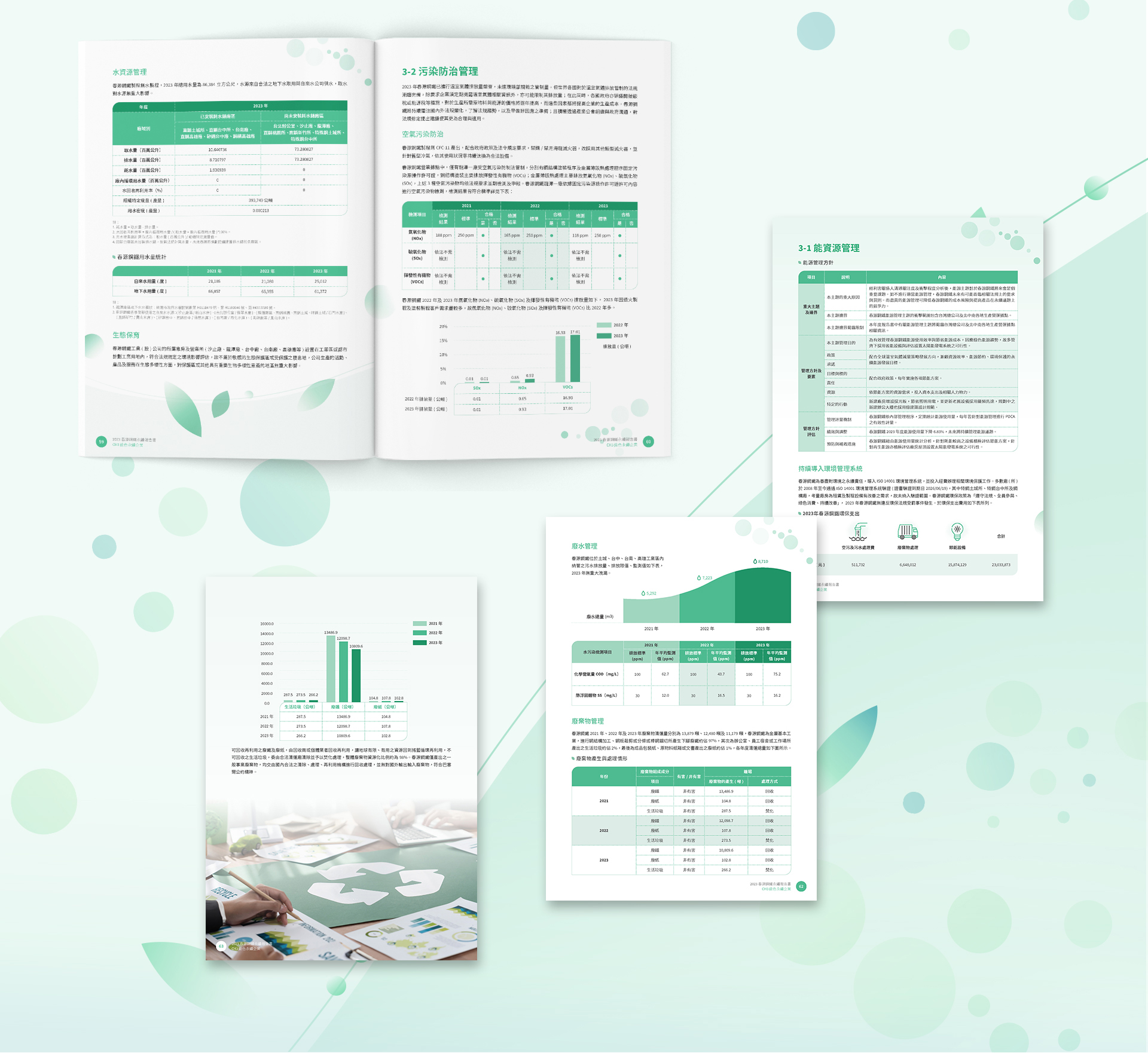由源做視覺設計的【春源鋼鐵 2023 ESG 報告書】書冊設計情境圖